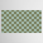 Checkerboard Check Checked Pattern in Vintage Olive Green and Pale Celadon Teal Blue Tablecloth Gallery Image 2