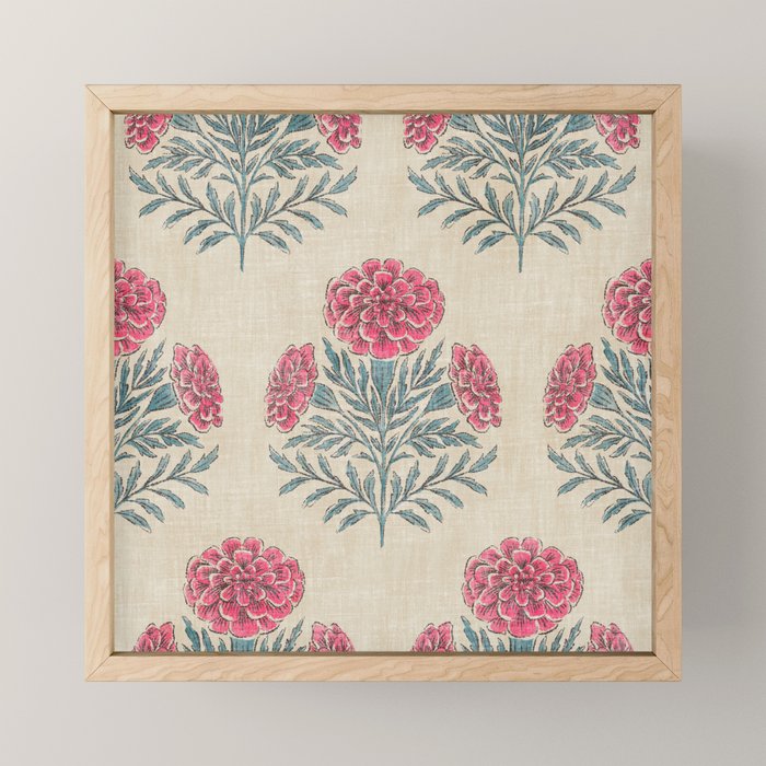 Marigold - pink and teal on linen Mini Art Print Gallery Image 1
