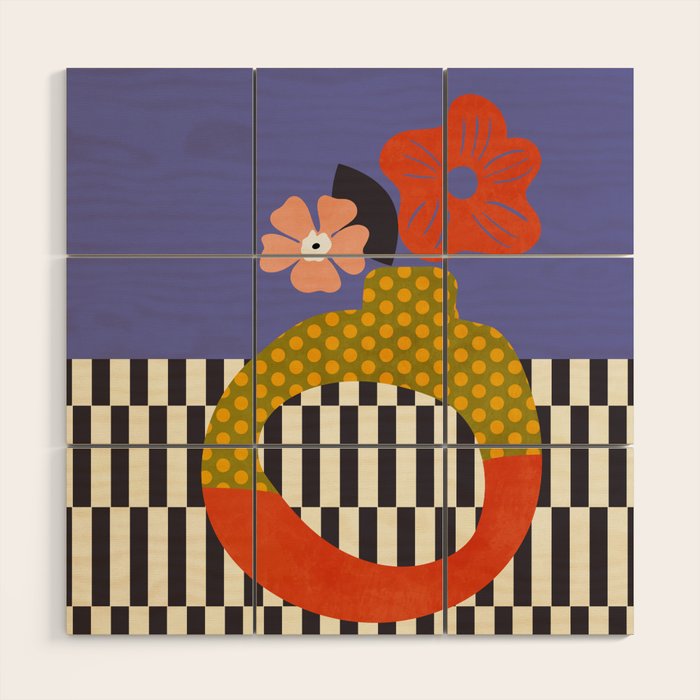 mid century modern bloom shapes Wood Wall Art Gallery Image 1