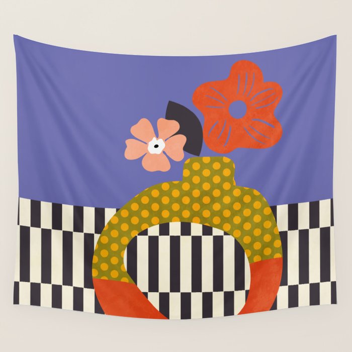mid century modern bloom shapes Wall Tapestry Gallery Image 1