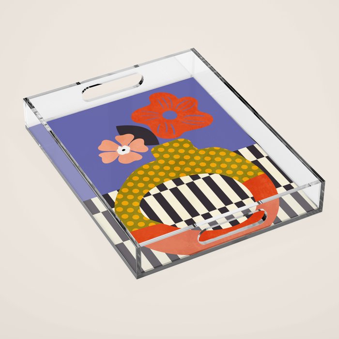 mid century modern bloom shapes Acrylic Tray Gallery Image 1