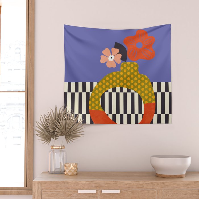 mid century modern bloom shapes Wall Tapestry Gallery Image 2