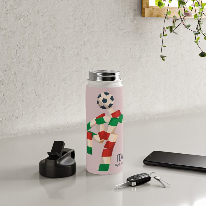Vintage World Cup poster, Ciao, Italia 90 mascot, old football print Water Bottle Gallery Image 4