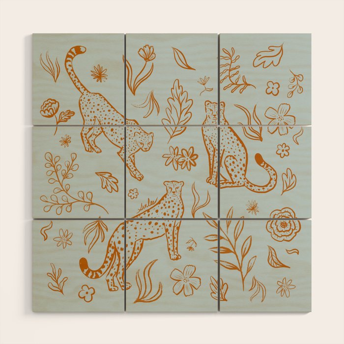Cheetahs and Plants Boho Wood Wall Art Gallery Image 1