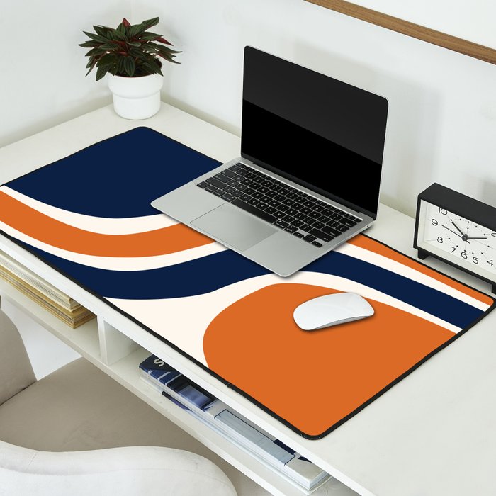 Abstract Shapes 66 in Vintage Orange and Navy Blue Desk Mat Gallery Image 2