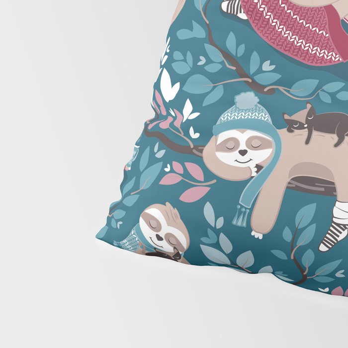 Hygge sloth // turquoise and red Pillow Sham Gallery Image 4