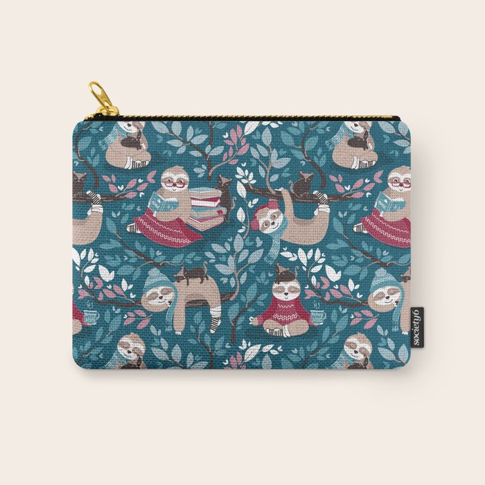 Hygge sloth // turquoise and red Carry All Pouch Gallery Image 1