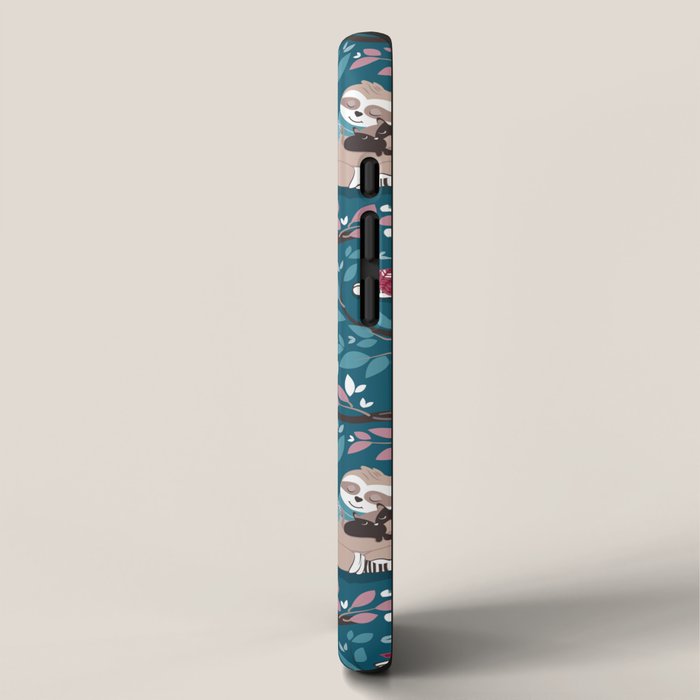 Hygge sloth // turquoise and red iPhone Case Gallery Image 2
