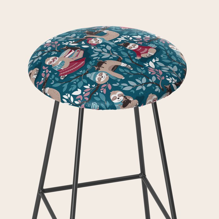 Hygge sloth // turquoise and red Stool Gallery Image 2