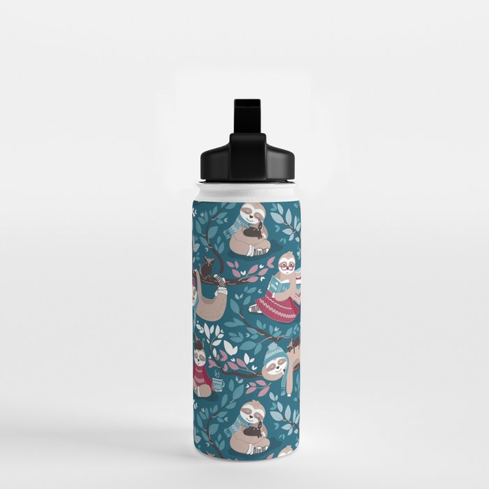 Hygge sloth // turquoise and red Water Bottle Gallery Image 2