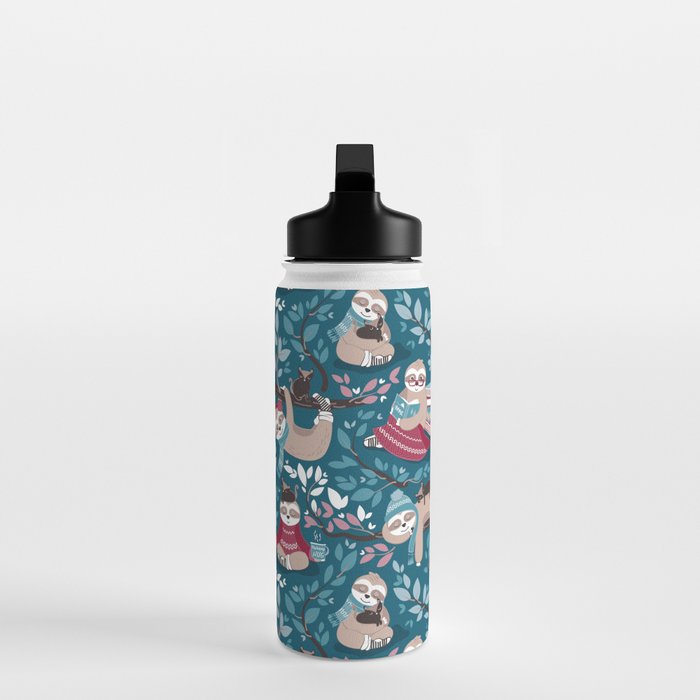 Hygge sloth // turquoise and red Water Bottle Gallery Image 3