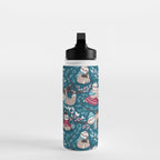 Hygge sloth // turquoise and red Water Bottle Gallery Image 3