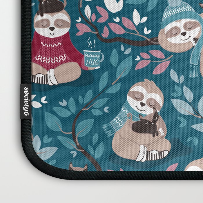 Hygge sloth // turquoise and red Laptop Sleeve Gallery Image 3