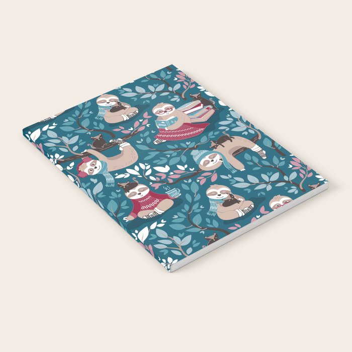 Hygge sloth // turquoise and red Notebook Gallery Image 2