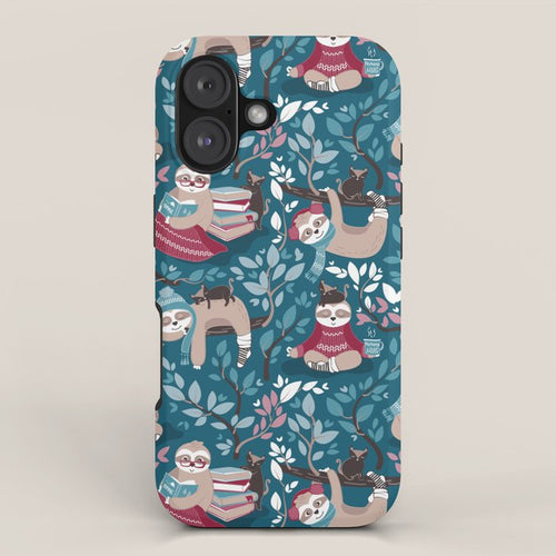 Hygge Sloth // Turquoise And Red Iphone Case