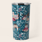 Hygge sloth // turquoise and red Travel Mug Gallery Image 1