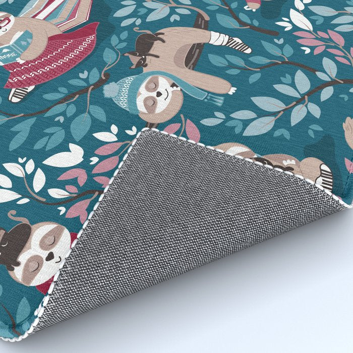 Hygge sloth // turquoise and red Rug Gallery Image 4