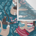 Hygge sloth // turquoise and red Wall Tapestry Gallery Image 3