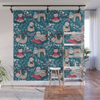 Hygge sloth // turquoise and red Wall Mural Gallery Image 1
