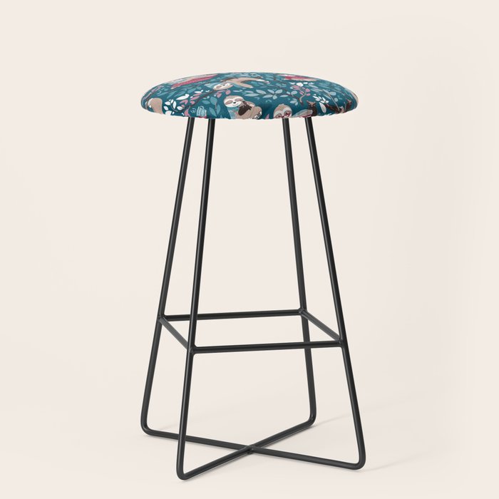 Hygge sloth // turquoise and red Stool Gallery Image 1