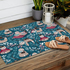 Hygge sloth // turquoise and red Outdoor Rug Gallery Image 2
