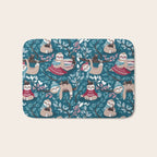 Hygge sloth // turquoise and red Bath Mat Gallery Image 1