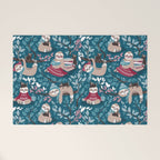 Hygge sloth // turquoise and red Welcome Mat Gallery Image 1