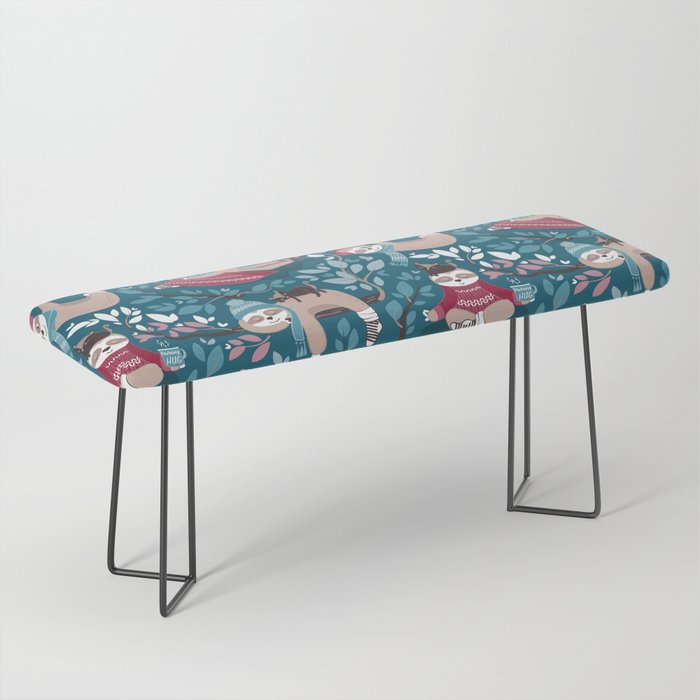 Hygge sloth // turquoise and red Bench Gallery Image 1