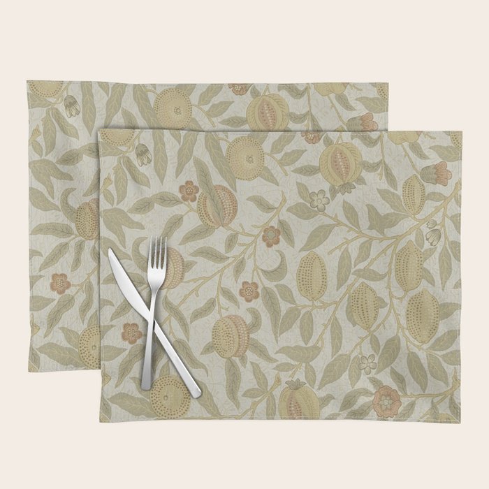 William Morris Vintage Fruit Parchment Bayleaf Pattern Placemat Gallery Image 1