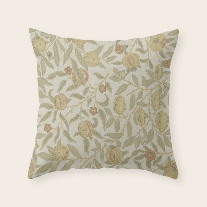William Morris Vintage Fruit Parchment Bayleaf Pattern Throw Pillow Gallery Image 1