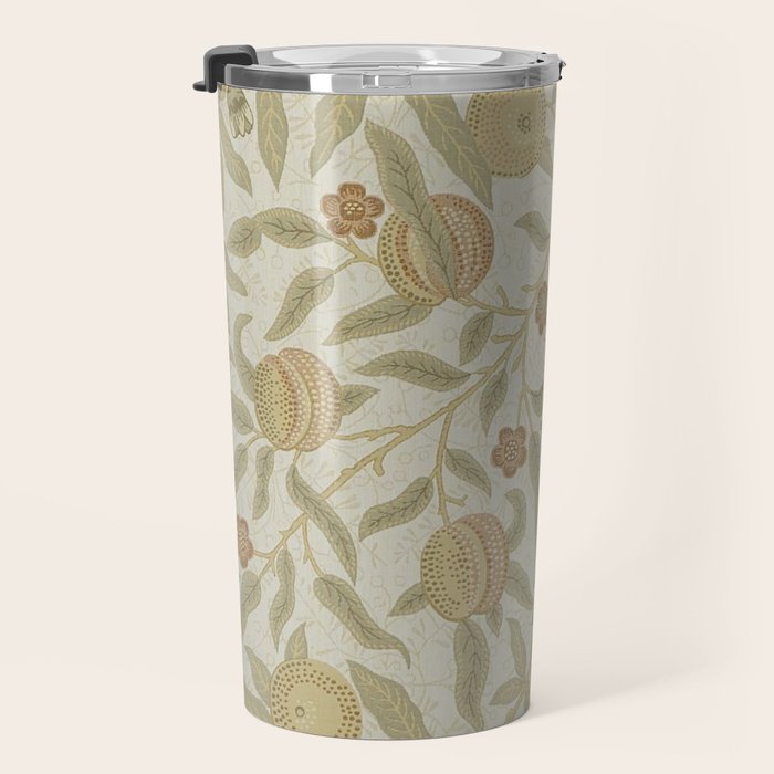 William Morris Vintage Fruit Parchment Bayleaf Pattern Travel Mug Gallery Image 3