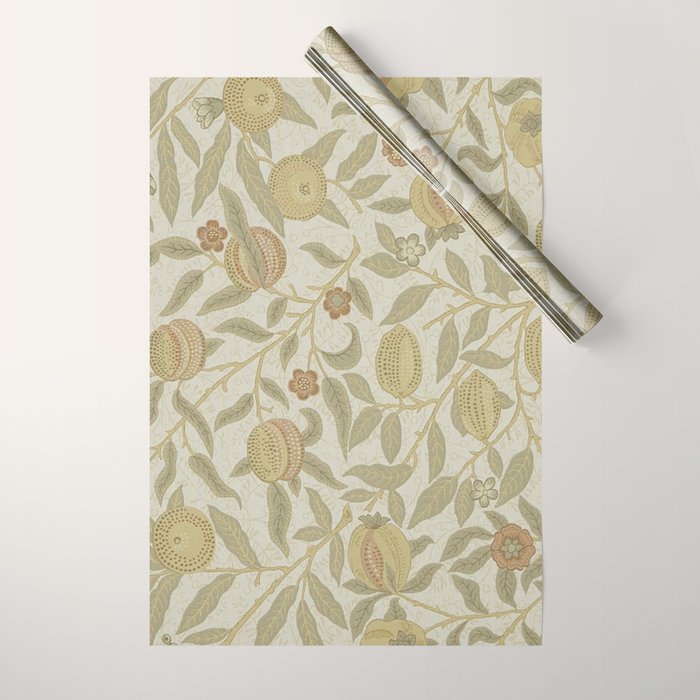 William Morris Vintage Fruit Parchment Bayleaf Pattern Wrapping Paper Gallery Image 1