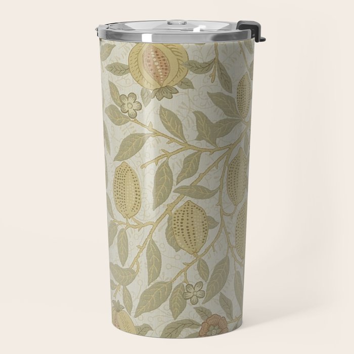 William Morris Vintage Fruit Parchment Bayleaf Pattern Travel Mug Gallery Image 2