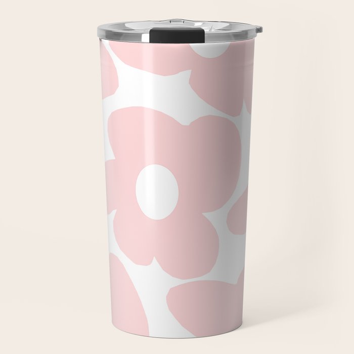 Large Baby Pink Retro Flowers on White Background #decor #society6 #buyart Travel Mug Gallery Image 1