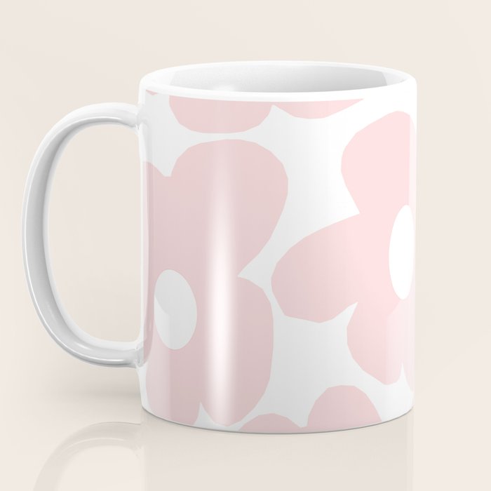 Large Baby Pink Retro Flowers on White Background #decor #society6 #buyart Coffee Mug Gallery Image 3