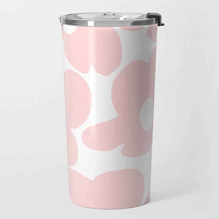 Large Baby Pink Retro Flowers on White Background #decor #society6 #buyart Travel Mug Gallery Image 2