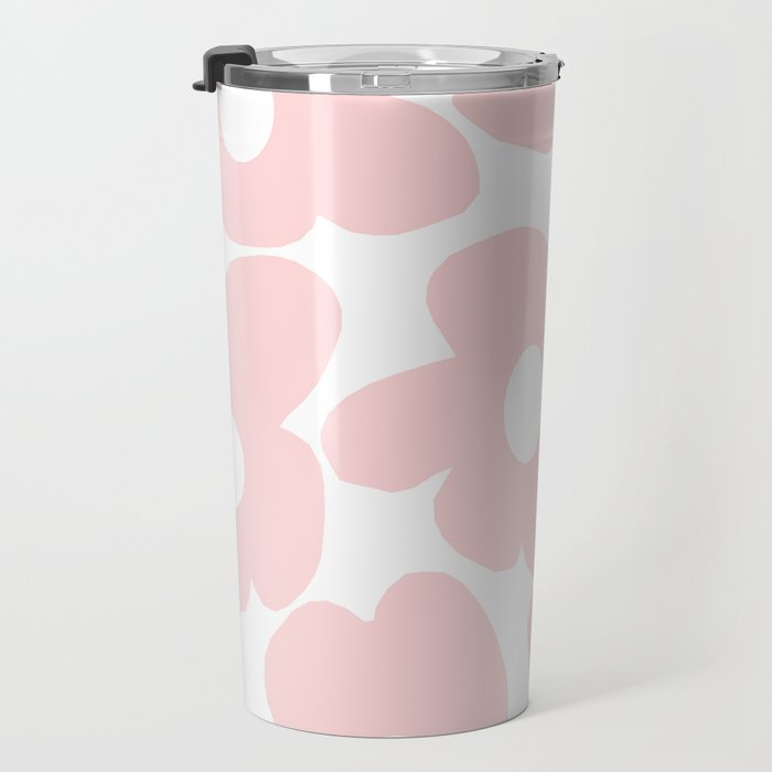 Large Baby Pink Retro Flowers on White Background #decor #society6 #buyart Travel Mug Gallery Image 3