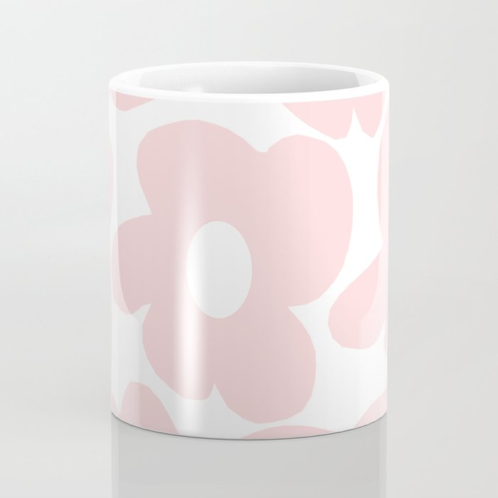 Large Baby Pink Retro Flowers on White Background #decor #society6 #buyart Coffee Mug Gallery Image 4