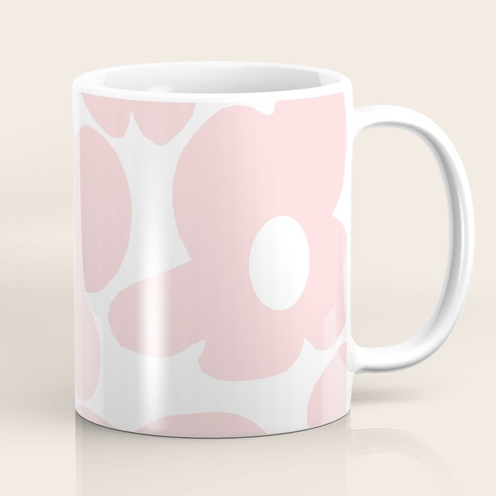 Large Baby Pink Retro Flowers on White Background #decor #society6 #buyart Coffee Mug Gallery Image 1