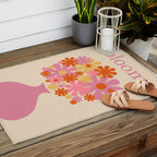 Bloom Retro Flowers in Vase Pink Orange Yellow Outdoor Rug Gallery Image 2