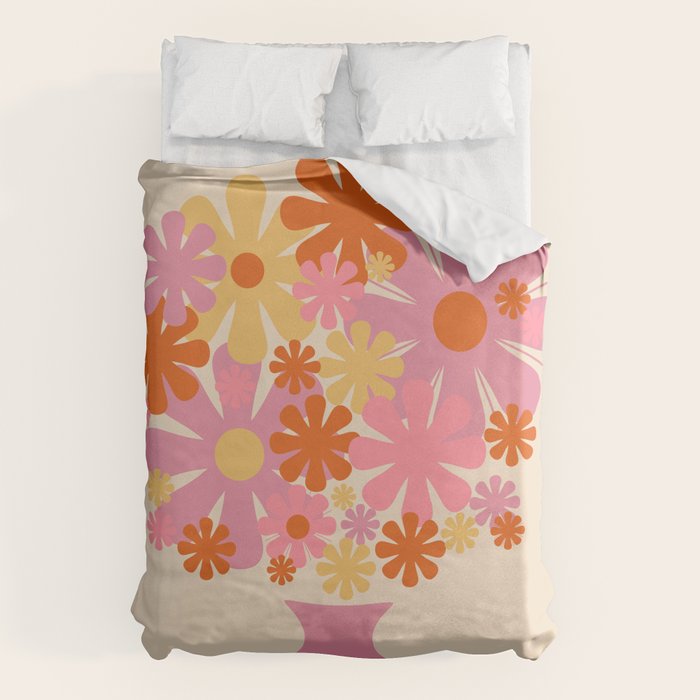 Bloom Retro Flowers in Vase Pink Orange Yellow Duvet Cover Gallery Image 6