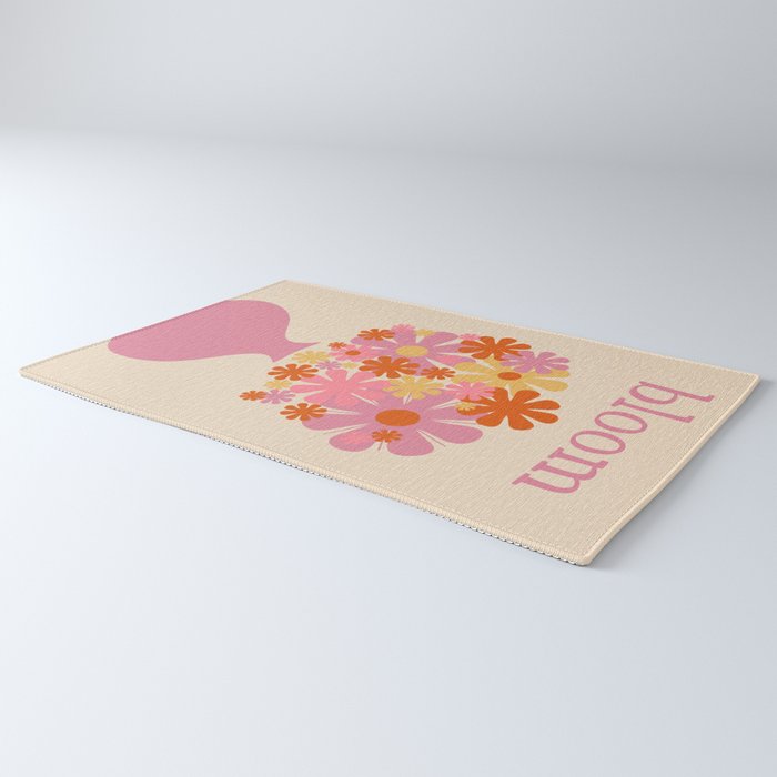 Bloom Retro Flowers in Vase Pink Orange Yellow Rug Gallery Image 3