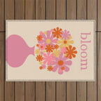 Bloom Retro Flowers in Vase Pink Orange Yellow Outdoor Rug Gallery Image 1