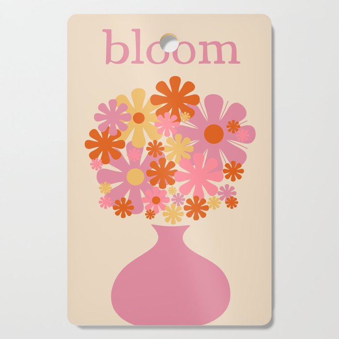 Bloom Retro Flowers in Vase Pink Orange Yellow Cutting Board Gallery Image 1