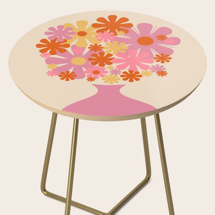 Bloom Retro Flowers in Vase Pink Orange Yellow Side Table Gallery Image 2