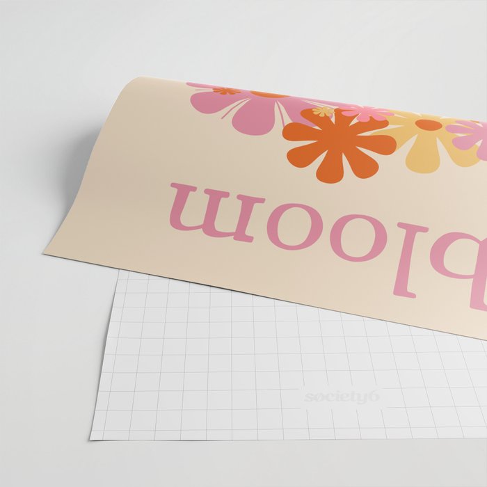 Bloom Retro Flowers in Vase Pink Orange Yellow Wrapping Paper Gallery Image 2