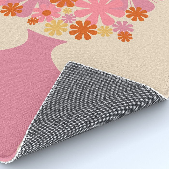 Bloom Retro Flowers in Vase Pink Orange Yellow Rug Gallery Image 4