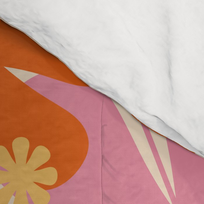 Bloom Retro Flowers in Vase Pink Orange Yellow Comforter Gallery Image 4