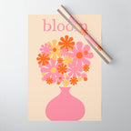 Bloom Retro Flowers in Vase Pink Orange Yellow Wrapping Paper Gallery Image 1