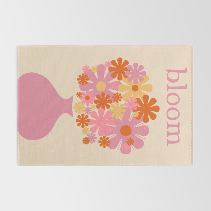 Bloom Retro Flowers in Vase Pink Orange Yellow Rug Gallery Image 2
